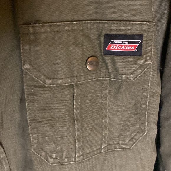 Dickies quilted lining jacket with sweatshirt hood large olive gray zip up snaps - Picture 2 of 10